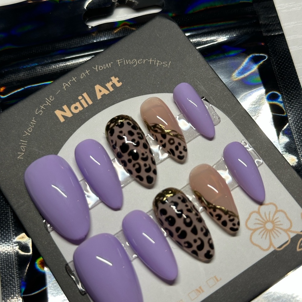 Purple and Leopard Print Press-On Nails
